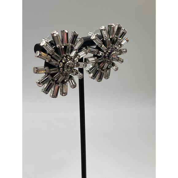 Dannijo Hollywood Swarovski Crystal Baguette Snowflake Oxidized Garbo Earring - Picture 3 of 8